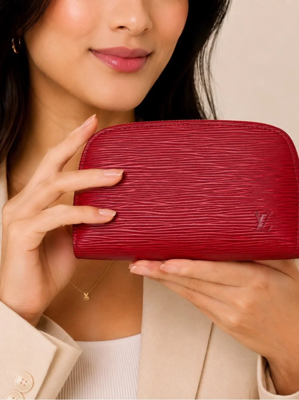 Louis Vuitton Dauphine PM Pouch in Red Epi Leather with Gold Hardware